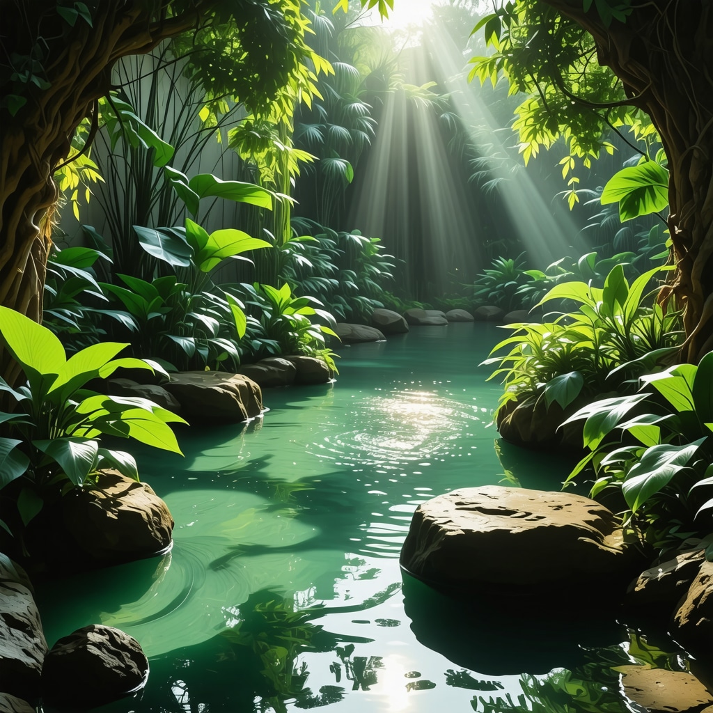 Clear water spring in a peaceful Islamic garden representing spiritual renewal