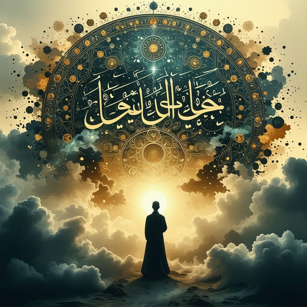 Islamic calligraphy with a silhouette of a man symbolizing dream interpretation and spirituality