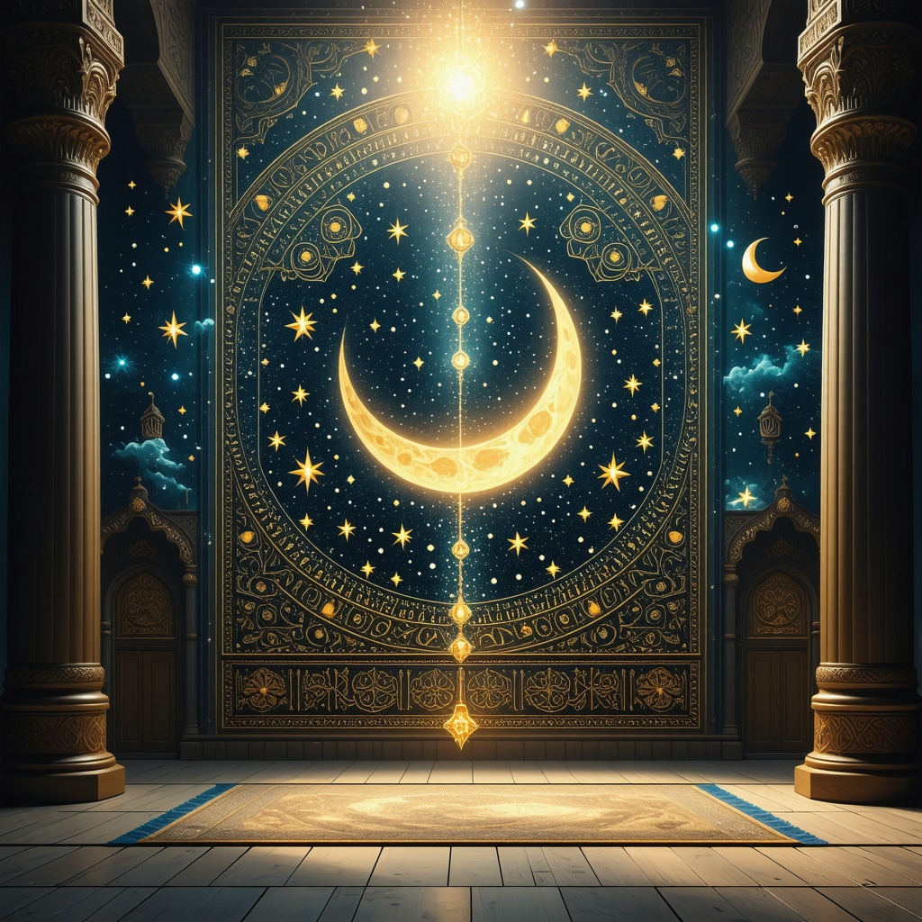 Illuminated poster with Arabic calligraphy and spiritual symbols in Islamic dream interpretation