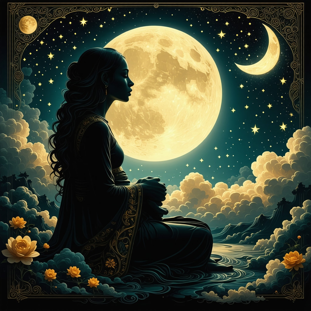 Person dreaming peacefully with spiritual Islamic symbols representing pregnancy and transformation