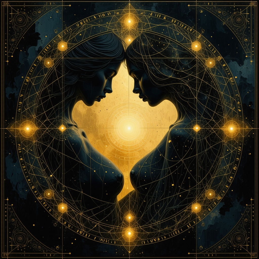 Intricate Islamic geometric pattern with symbolic nurturing mother figure representing spiritual dream analysis