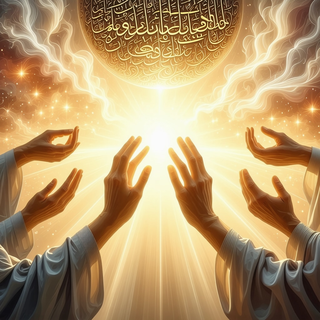 Ilustracja rąk w różnych gestach symbolizujących duchowy rozwój i odpowiedzialność społeczną w islamskiej interpretacji snów