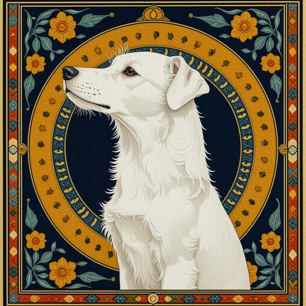 Islamic artwork showing a symbolic dog representing loyalty and spiritual protection
