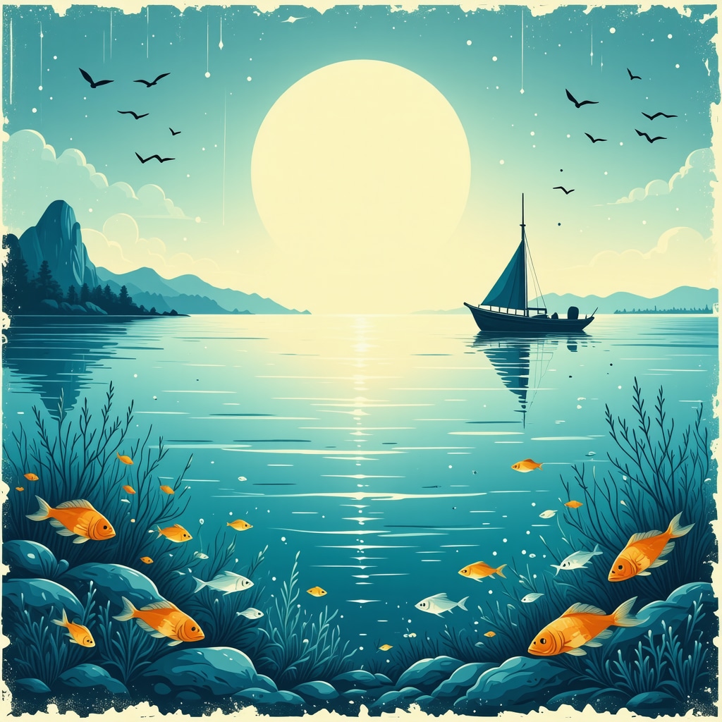 Calm sea with symbolic elements for dream interpretation in Islam.